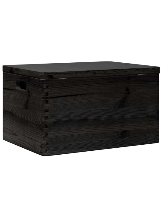 Puinen laatikko kannella ja kahvoilla musta 40x30x23cm