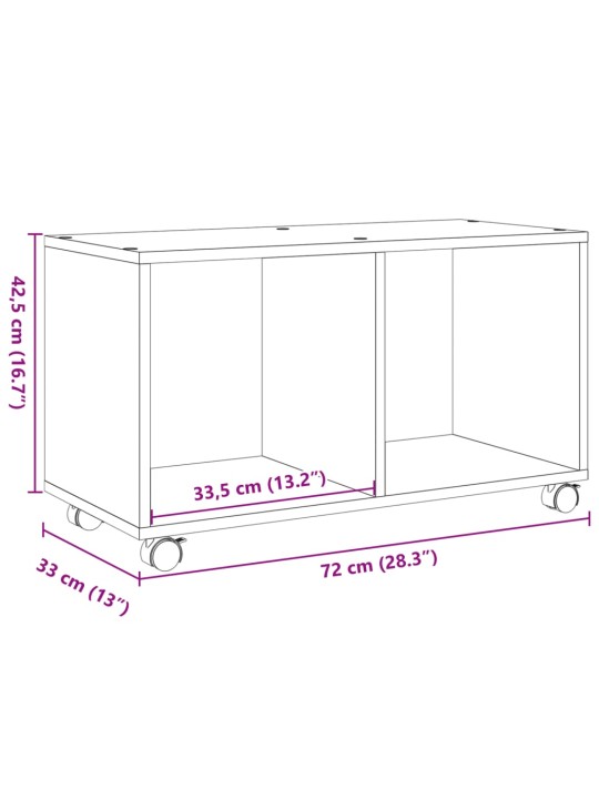 Kaappi pyörillä betoninharmaa 72x33x42,5 cm tekninen puu