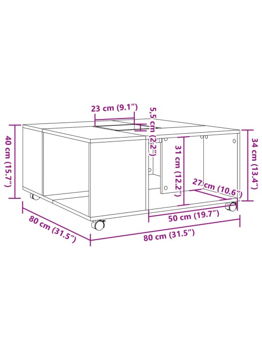 Sohvapöytä musta 80x80x40 cm tekninen puu