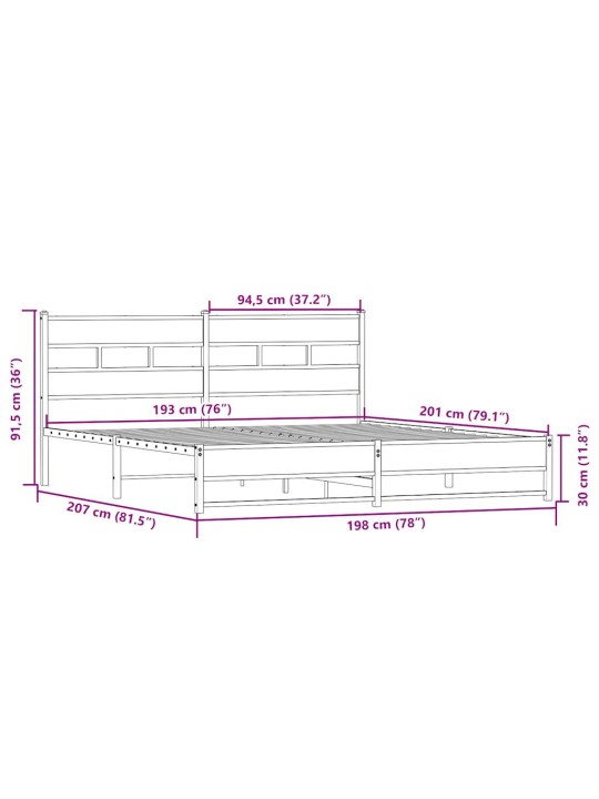Metallinen sängynrunko ilman patjaa savutammi 193x203 cm