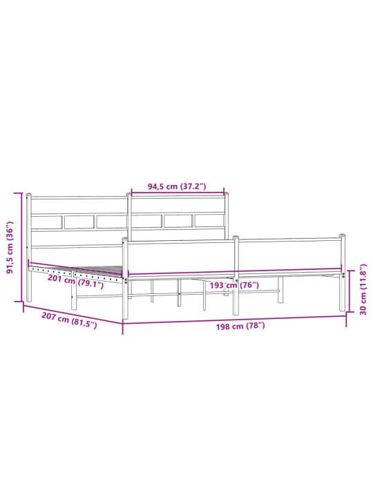 Metallinen sängynrunko ilman patjaa savutammi 193x203 cm