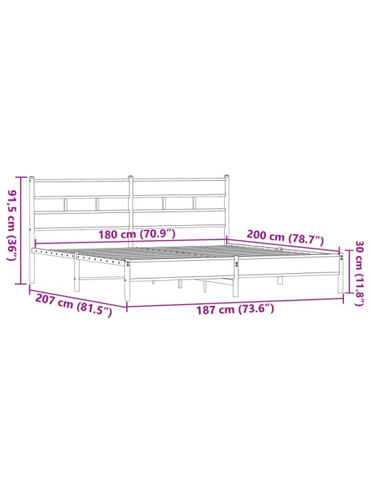 Metallinen sängynrunko ruskea tammi 180x200 cm