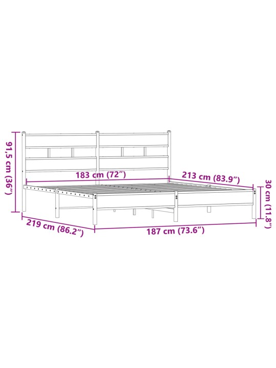 Metallinen sängynrunko ruskea tammi 183x213 cm