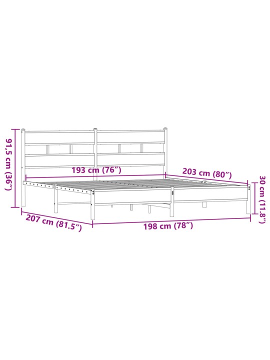Metallinen sängynrunko ruskea tammi 193x203 cm