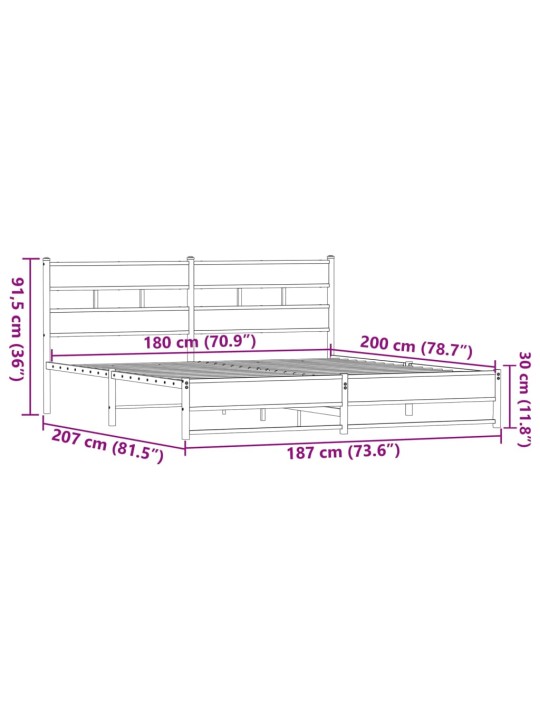 Metallinen sängynrunko ruskea tammi 180x200 cm