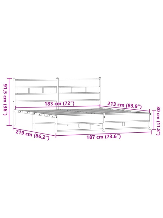 Metallinen sängynrunko ruskea tammi 183x213 cm