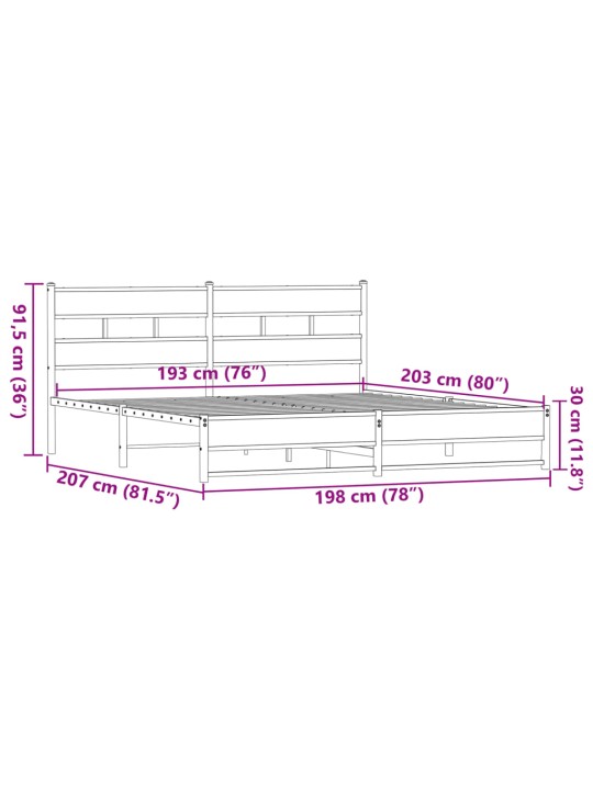 Metallinen sängynrunko ruskea tammi 193x203 cm