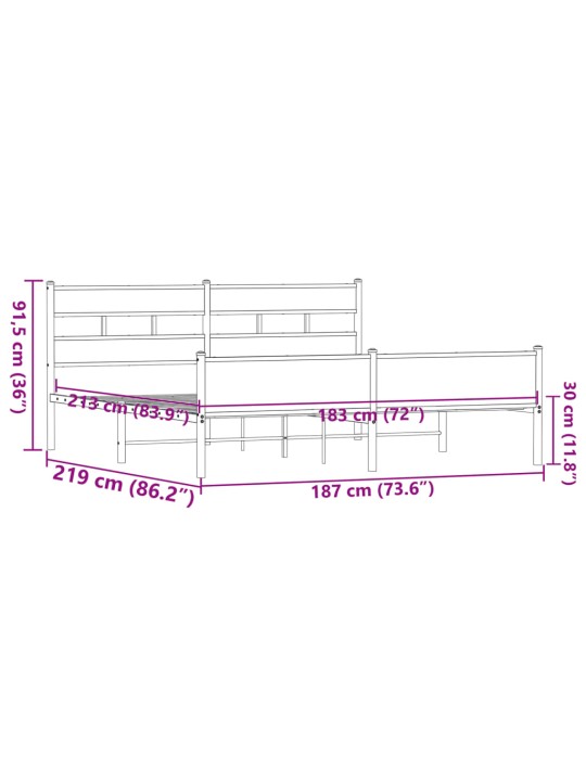 Metallinen sängynrunko ruskea tammi 183x213 cm