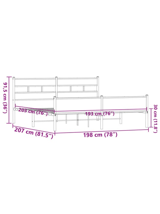 Metallinen sängynrunko ruskea tammi 193x203 cm