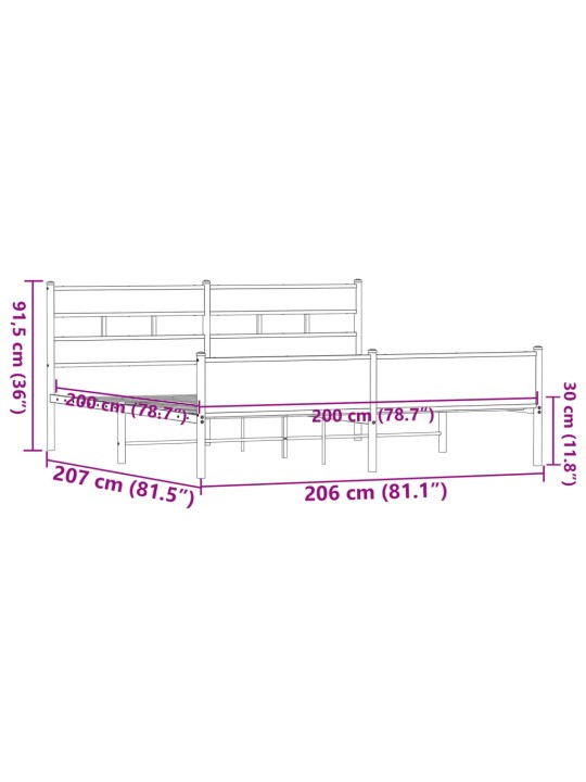 Metallinen sängynrunko ilman patjaa ruskea tammi 200x200 cm