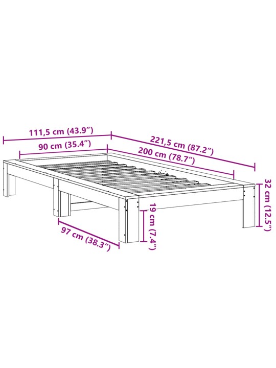 Sängynrunko ilman patjaa vahanruskea 90x200 cm täysi mänty