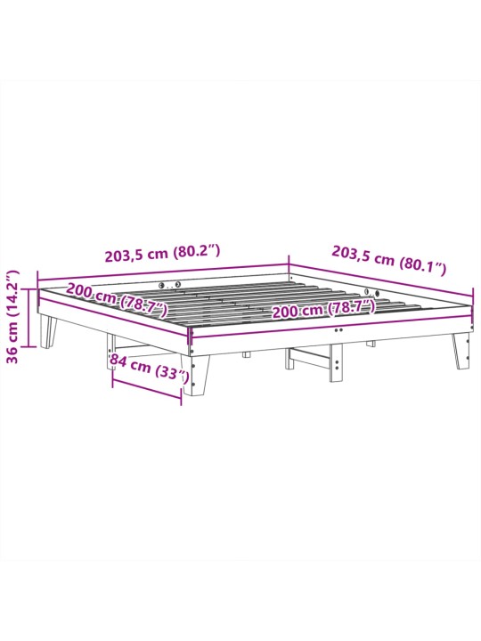 Sänky ilman patjaa 200x200 cm täysi mänty