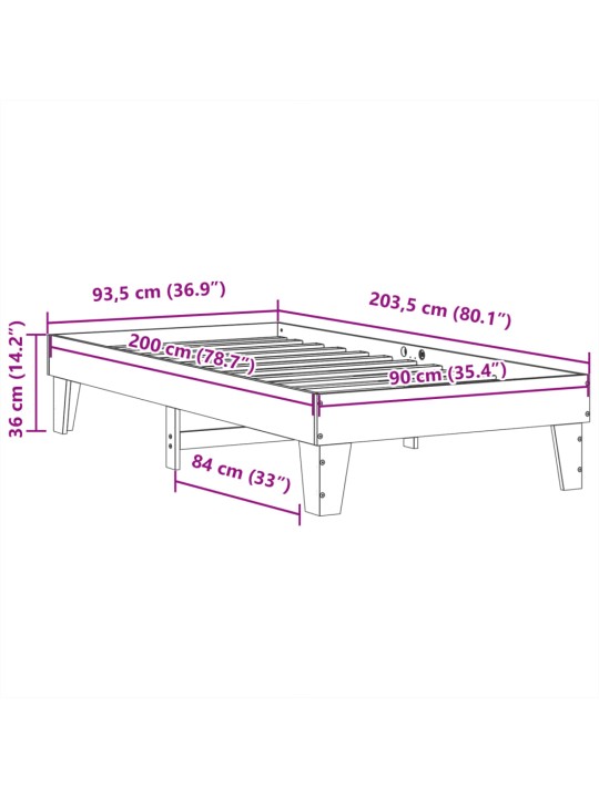 Sängynrunko ilman patjaa vahanruskea 90x200 cm täysi mänty