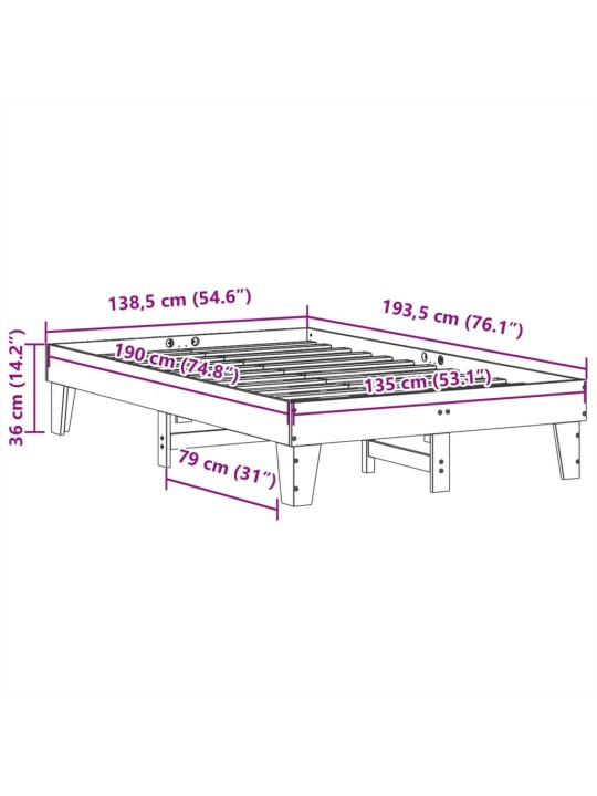 Sängynrunko ilman patjaa vahanruskea 135x190 cm täysi mänty