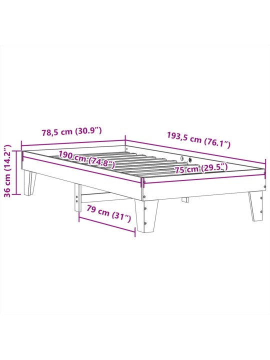 Sängynrunko ilman patjaa vahanruskea 75x190 cm täysi mänty