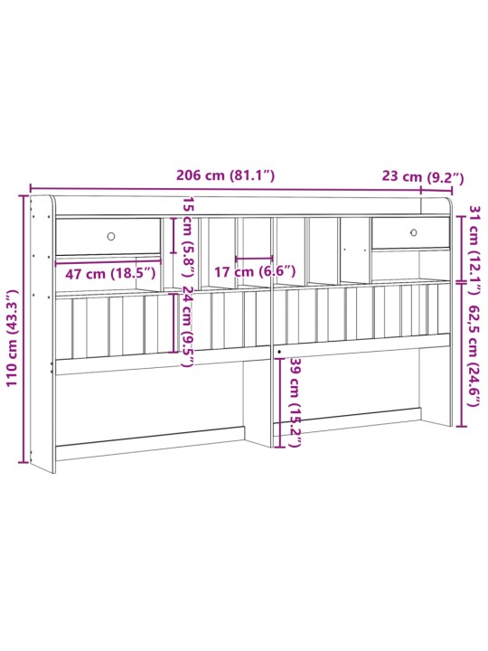 Sängynpääty säilytystilalla 200 cm täysi mänty