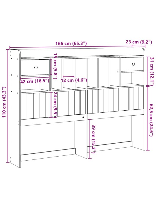 Sängynpääty säilytystilalla 160 cm täysi mänty