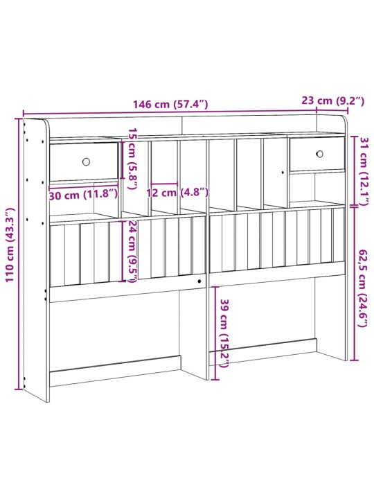 Sängynpääty säilytystilalla 140 cm täysi mänty