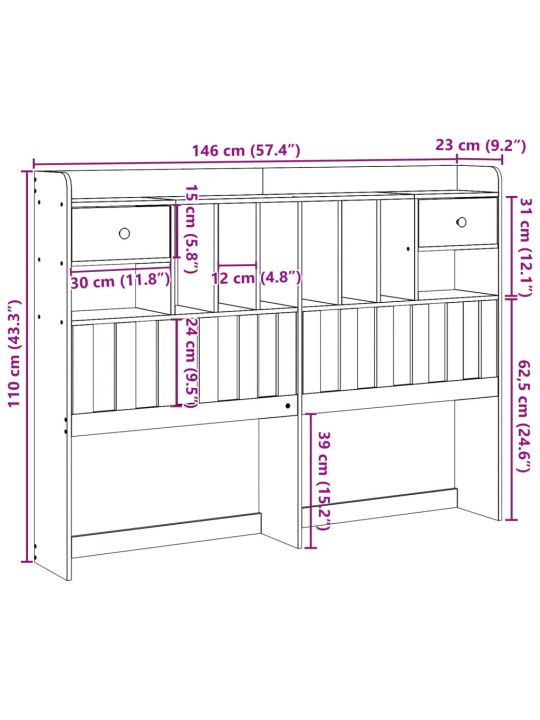 Sängynpääty säilytystilalla valkoinen 140 cm täysi mänty