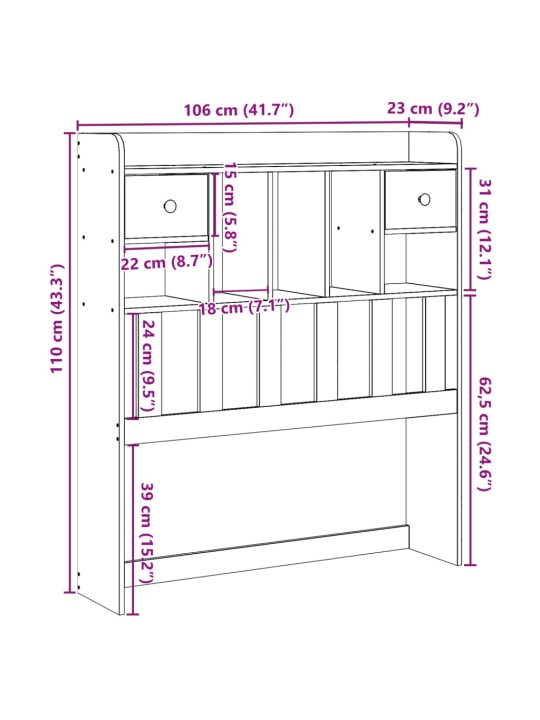 Sängynpääty säilytystilalla valkoinen 100 cm täysi mänty