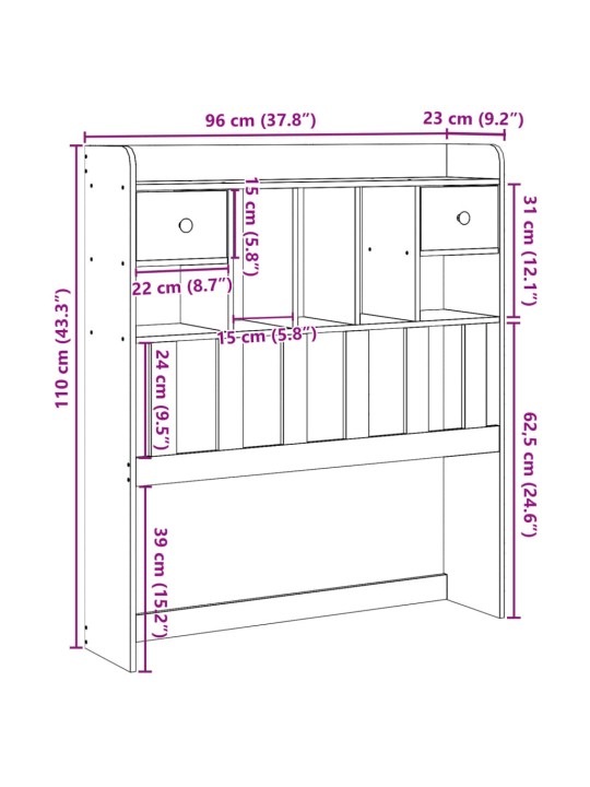 Sängynpääty säilytystilalla 90 cm täysi mänty