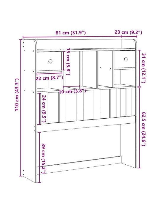 Sängynpääty säilytystilalla vahanruskea 75 cm täysi mänty