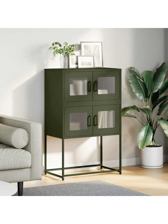 Highboard oliivinvihreä 68x39x107 cm teräs