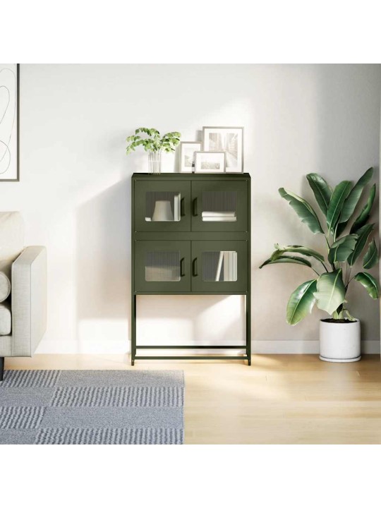 Highboard oliivinvihreä 68x39x107 cm teräs