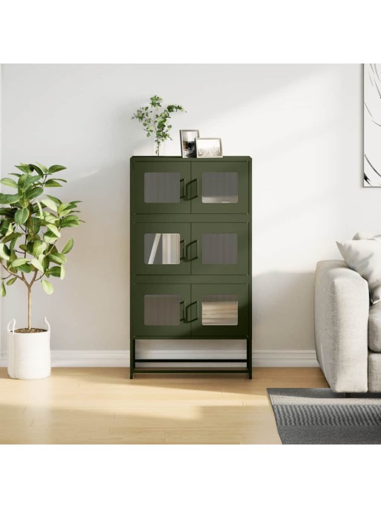 Highboard oliivinvihreä 68x39x123 cm teräs
