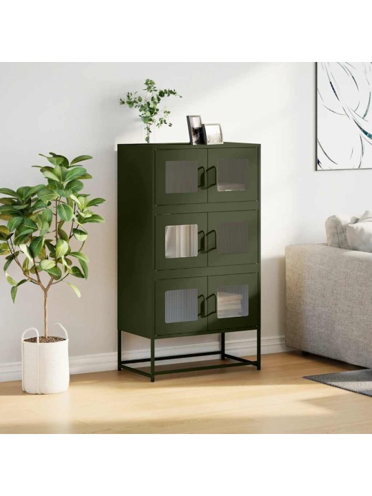 Highboard oliivinvihreä 68x39x123 cm teräs