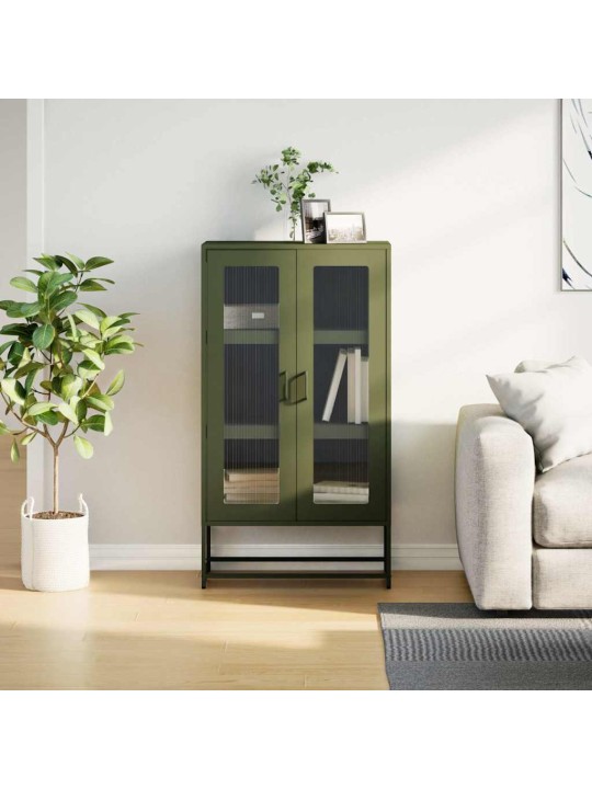 Highboard oliivinvihreä 68x39x123 cm teräs
