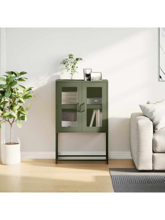 Highboard oliivinvihreä 68x39x107 cm teräs