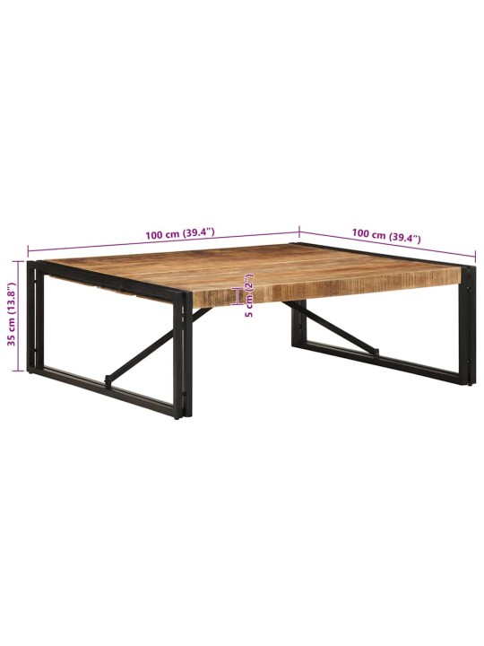 sohvapöytä 100x100x35 cm massiivi karkea puu mango