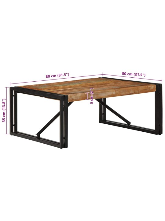 Sohvapöytä monivärinen 80x80x35 cm massiivipuu kierrätetty