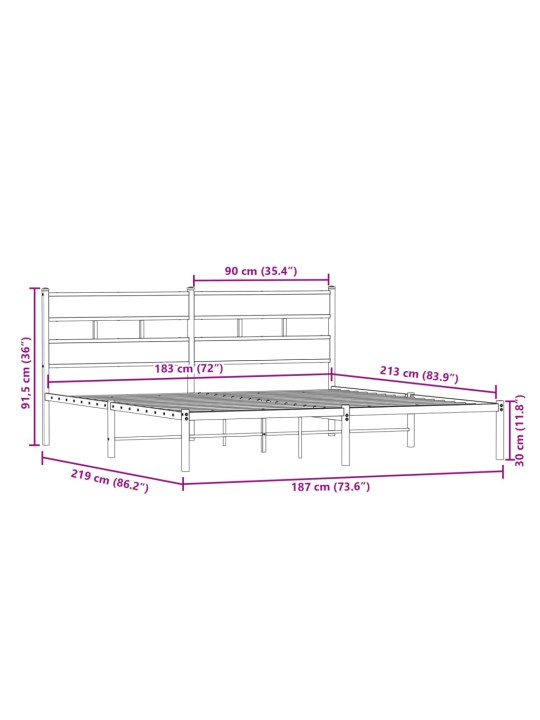 Metallinen sängynrunko savutammi 183x213 cm