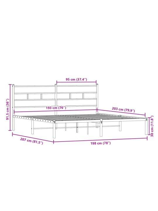 Metallinen sängynrunko savutammi 193x203 cm