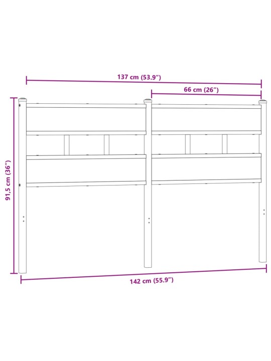 Sängynpääty savutammi 135 cm rauta ja tekninen puu