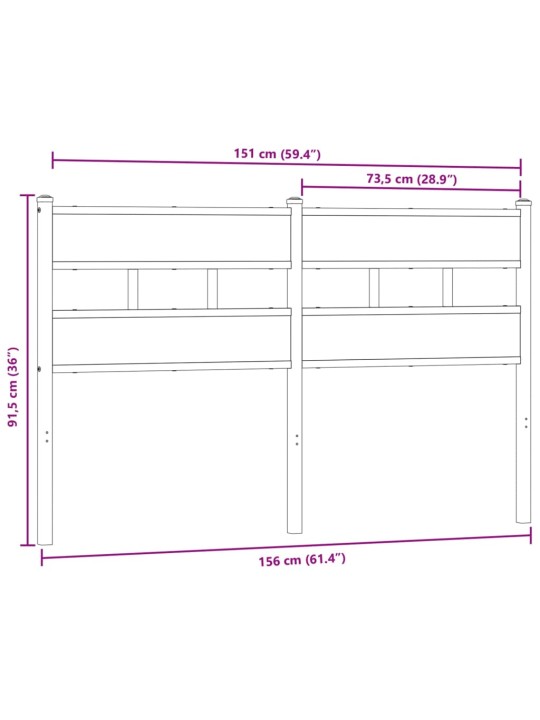 Sängynpääty savutammi 150 cm rauta ja tekninen puu