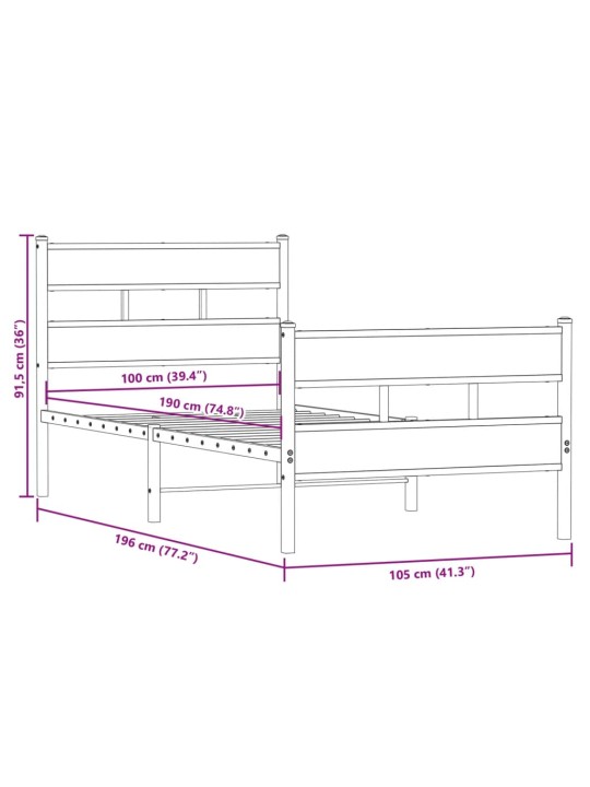 Metallinen sängynrunko ilman patjaa Sonoma-tammi 100x190 cm