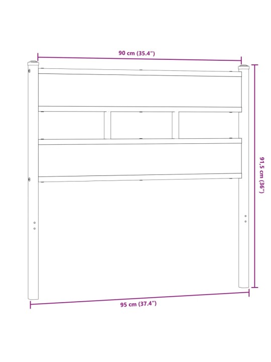 Sängynpääty sonoma tammi 90 cm rauta ja tekninen puu