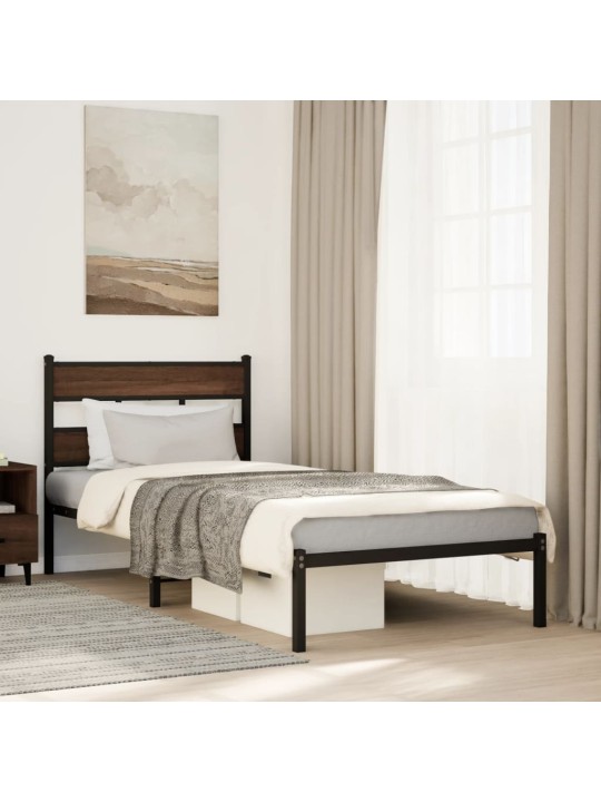 Sängynrunko ilman patjaa päädyllä ruskea tammi 75x190 cm