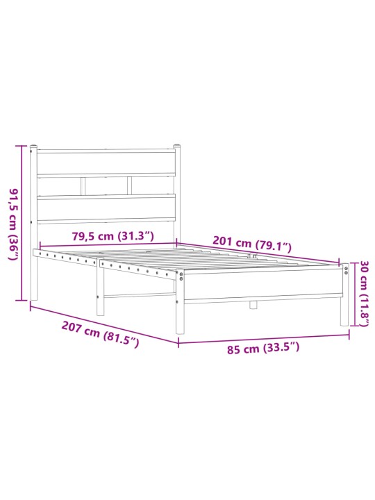Sängynrunko ilman patjaa ruskea tammi 80x200 cm tekninen puu