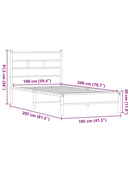 Sängynrunko ilman patjaa ruskea tammi 100x200 cm tekninen puu