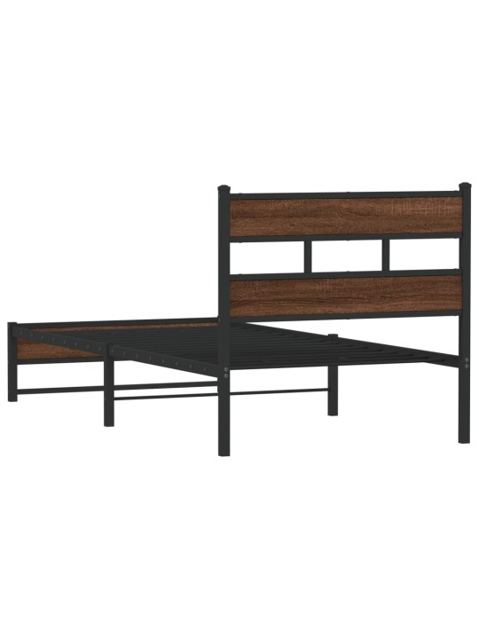 Metallinen sängynrunko ilman patjaa ruskea tammi 107x203 cm