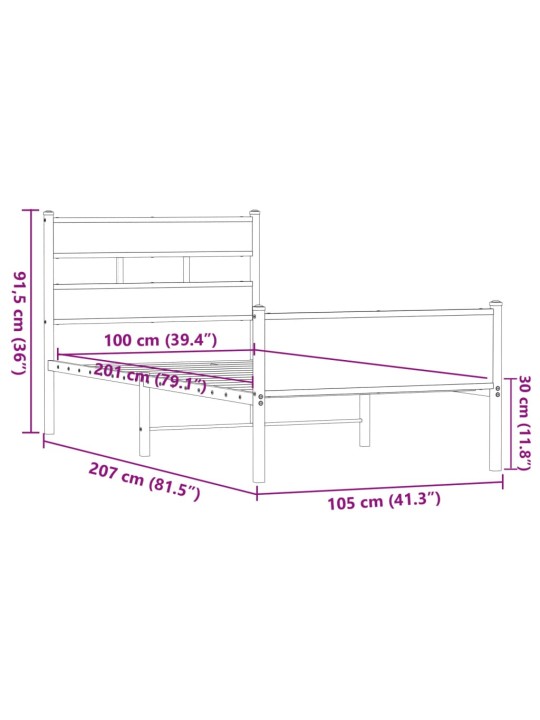 Sängynrunko ilman patjaa ruskea tammi 100x200 cm tekninen puu