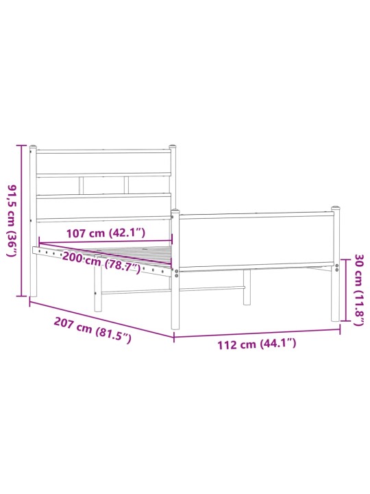 Sängynrunko ilman patjaa ruskea tammi 107x200 cm tekninen puu