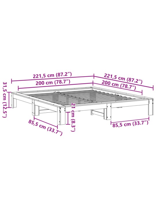 Sängynrunko ilman patjaa vahanruskea 200x200 cm täysi mänty