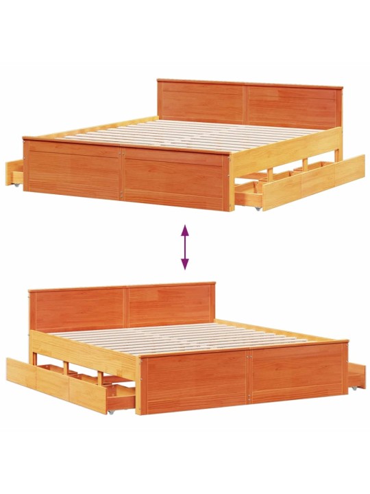 Sänky ilman patjaa päätylevyllä vahanrusk 200x200cm täysi mänty