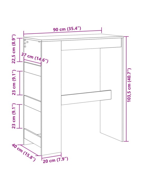 Baaripöytä telineellä savutammi 90x40x103,5 tekninen puu