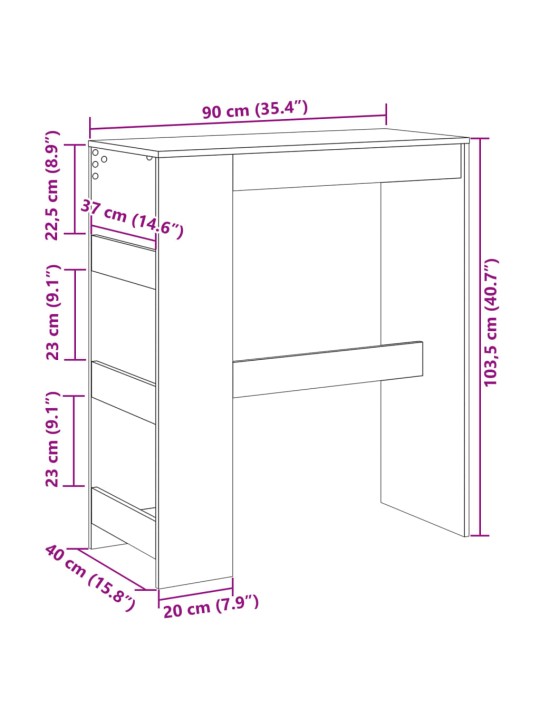 Baaripöytä/telineet artesaani tammi 90x40x103,5 tekninen puu